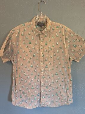 Blade + Blue Beige Short-Sleeve Rocket Print Button-Down Shirt